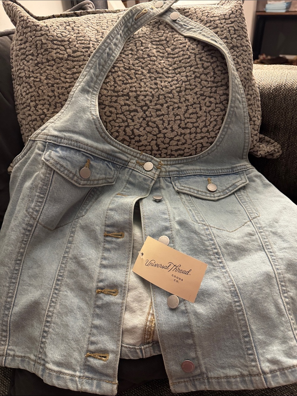 Universal Thread Light Blue Denim Halter Top with Button Front